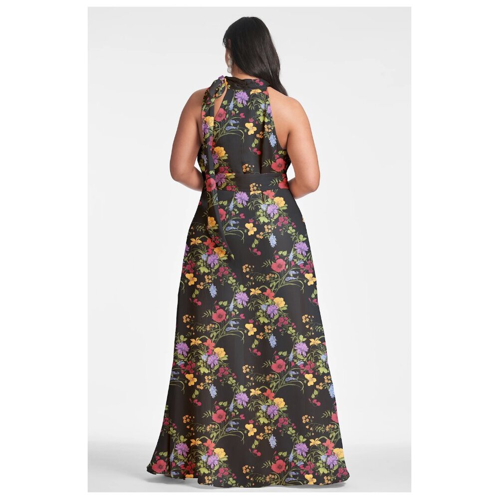 Sachin & Babi | Chiffon Halter Neck Kayla Gown in Noir Wildflower | NWT - Picture 5 of 10
